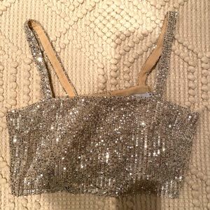BRAND NEW ADIKA CROP SILVER SPARKLE TOP SIZE M